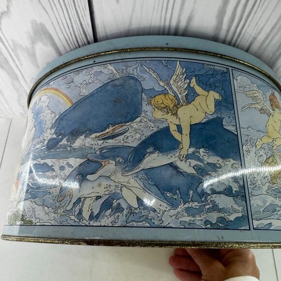 Vintage 1985 Crabtree and Evelyn Octagon Tin Farm Horse Chicken Tall Round - Picture 4 of 9